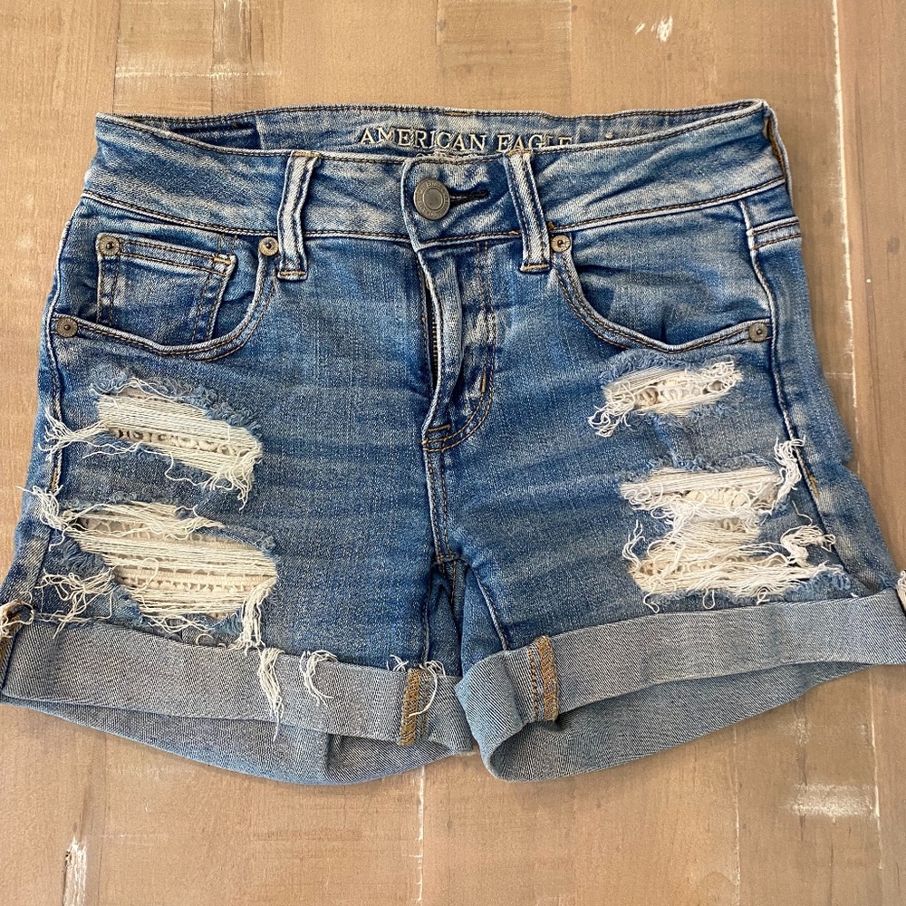 4 Medium Blue Jean "Next Level Stretch" AE Shorts